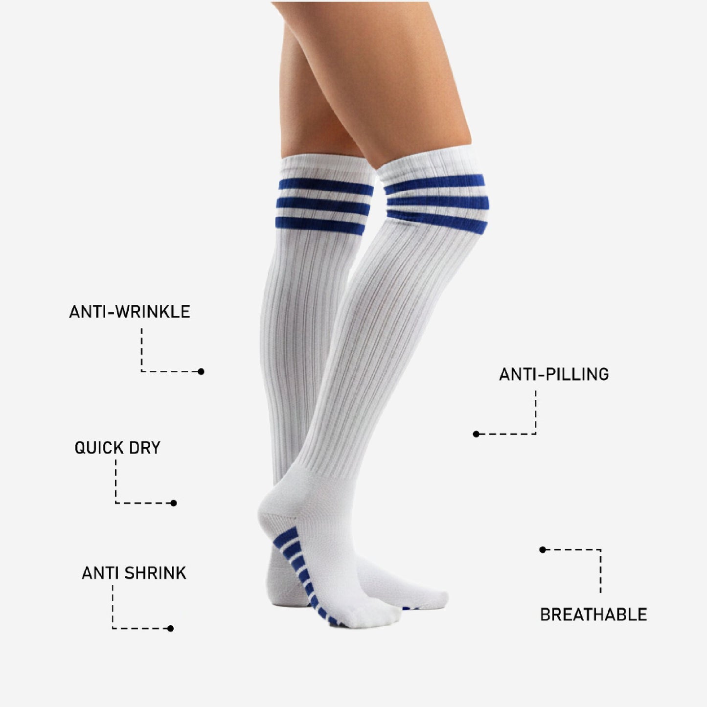 Custom Cheerleading Socks - Knee High Socks with Striped Cuff Team Colors