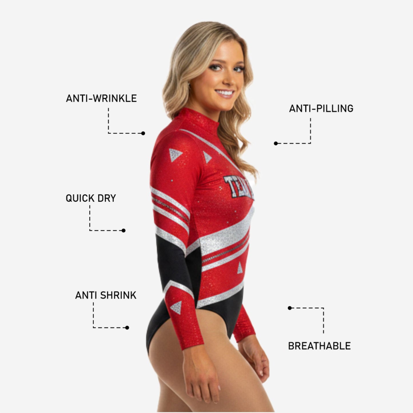 Custom Cheerleading Uniform Bodysuit - Red Black Sublimation Print