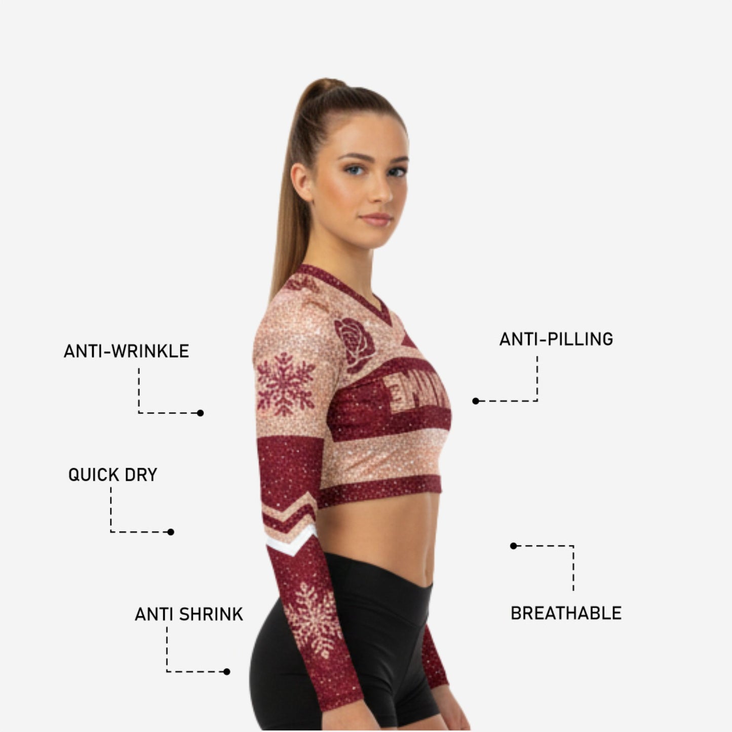 Custom Sublimated Cheerleading Crop Top - Dark Maroon Team Uniform