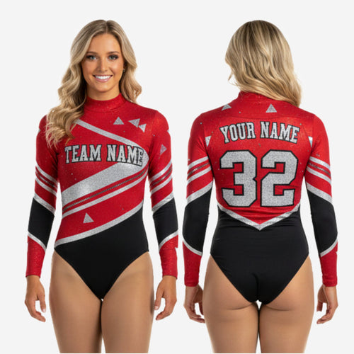 Custom Cheerleading Uniform Bodysuit - Red Black Sublimation Print