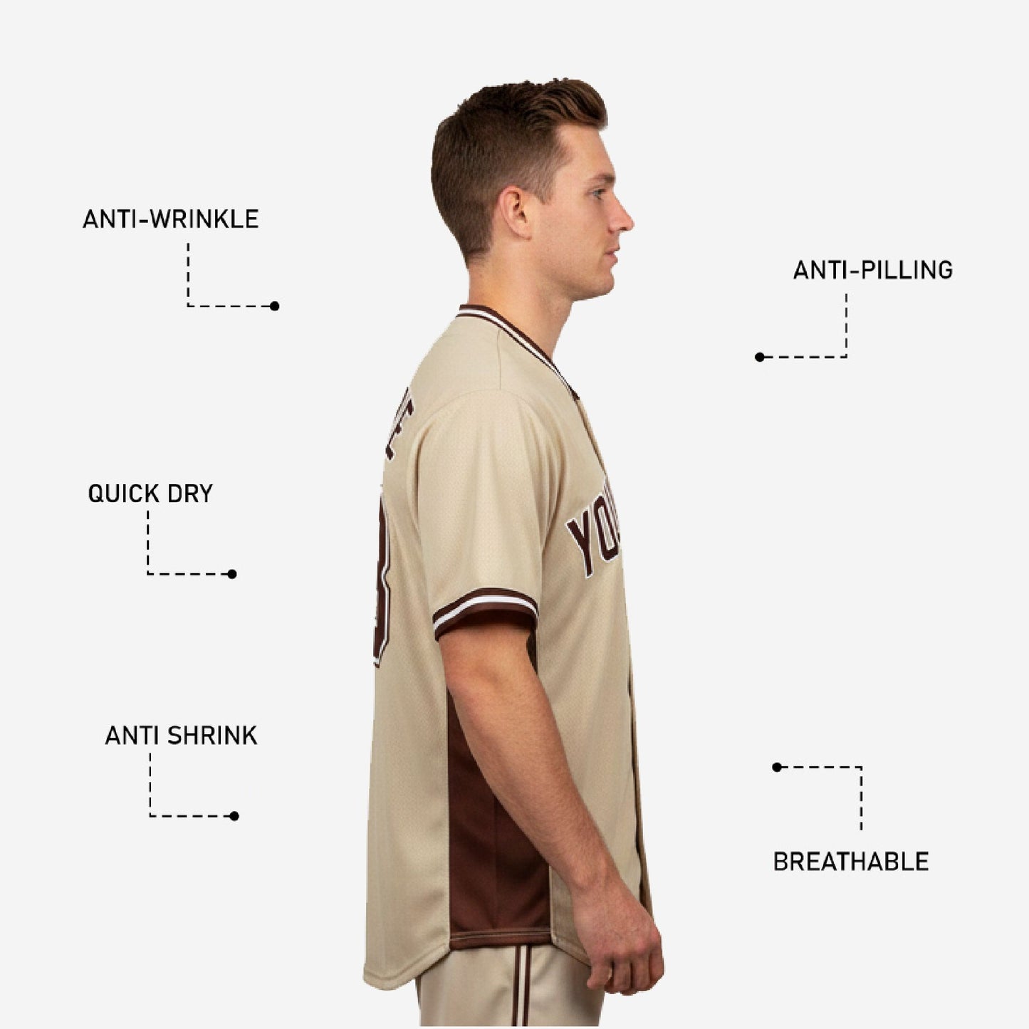 Custom Baseball Jersey in Beige - Youth & Adult Full Button Team Name Number Jersey