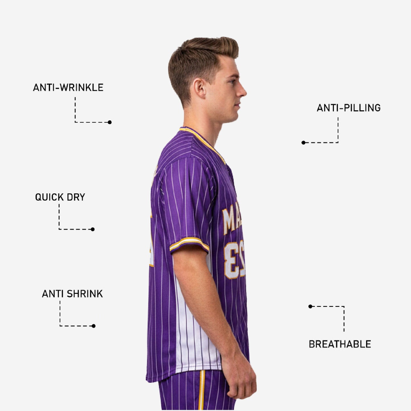 Custom Baseball Jersey in Purple - Pinstripe Full Button Jersey Team Name & Number