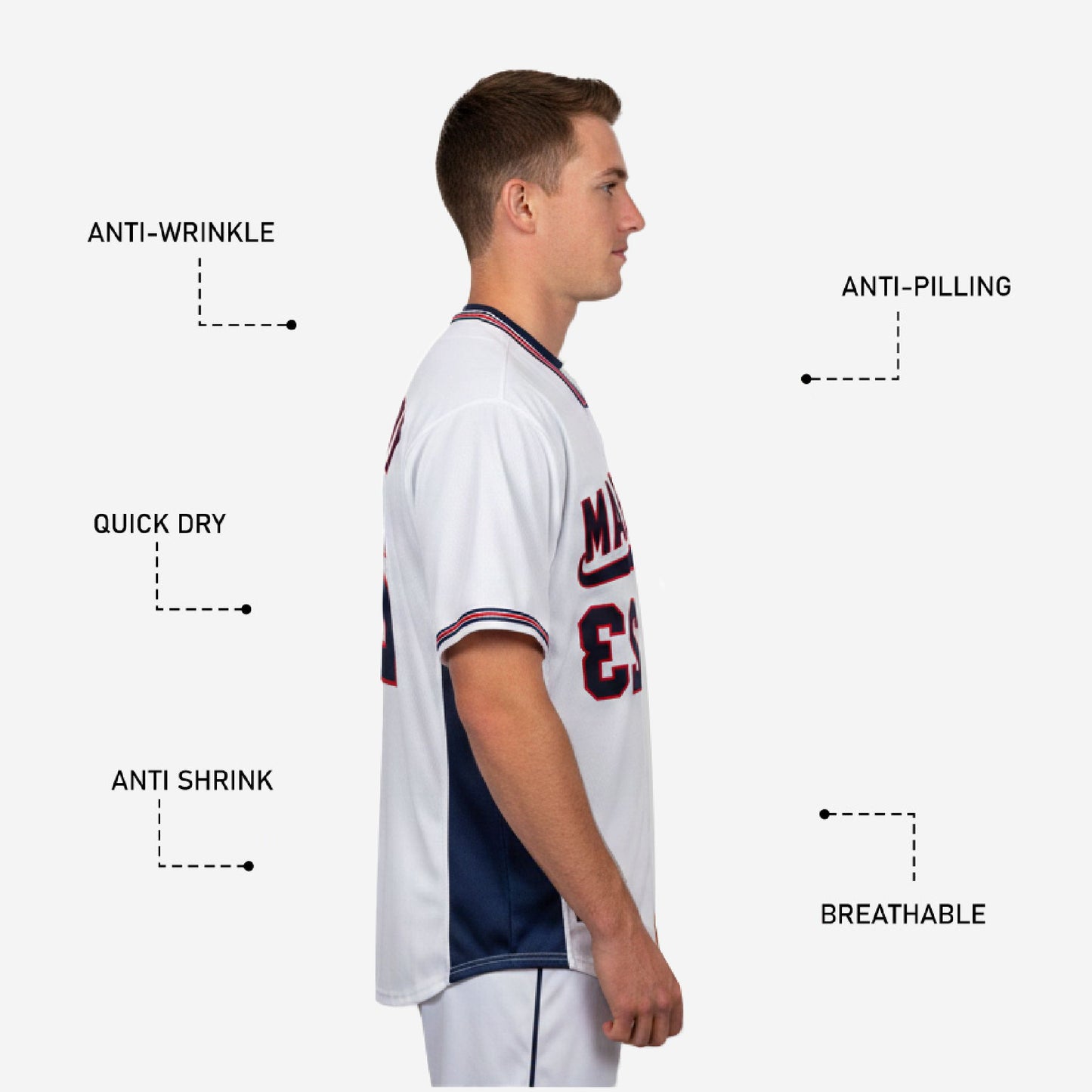 Custom Baseball Jersey in White - Full Button Baseball Jersey Team Name & Number