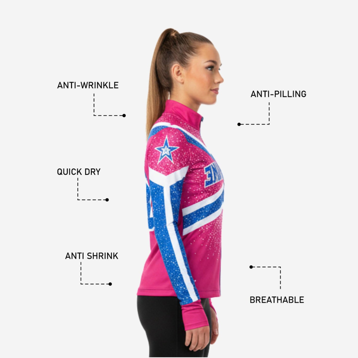 Youth & Adult Long Sleeve Cheer Top - Personalized Pink Blue Team Uniform