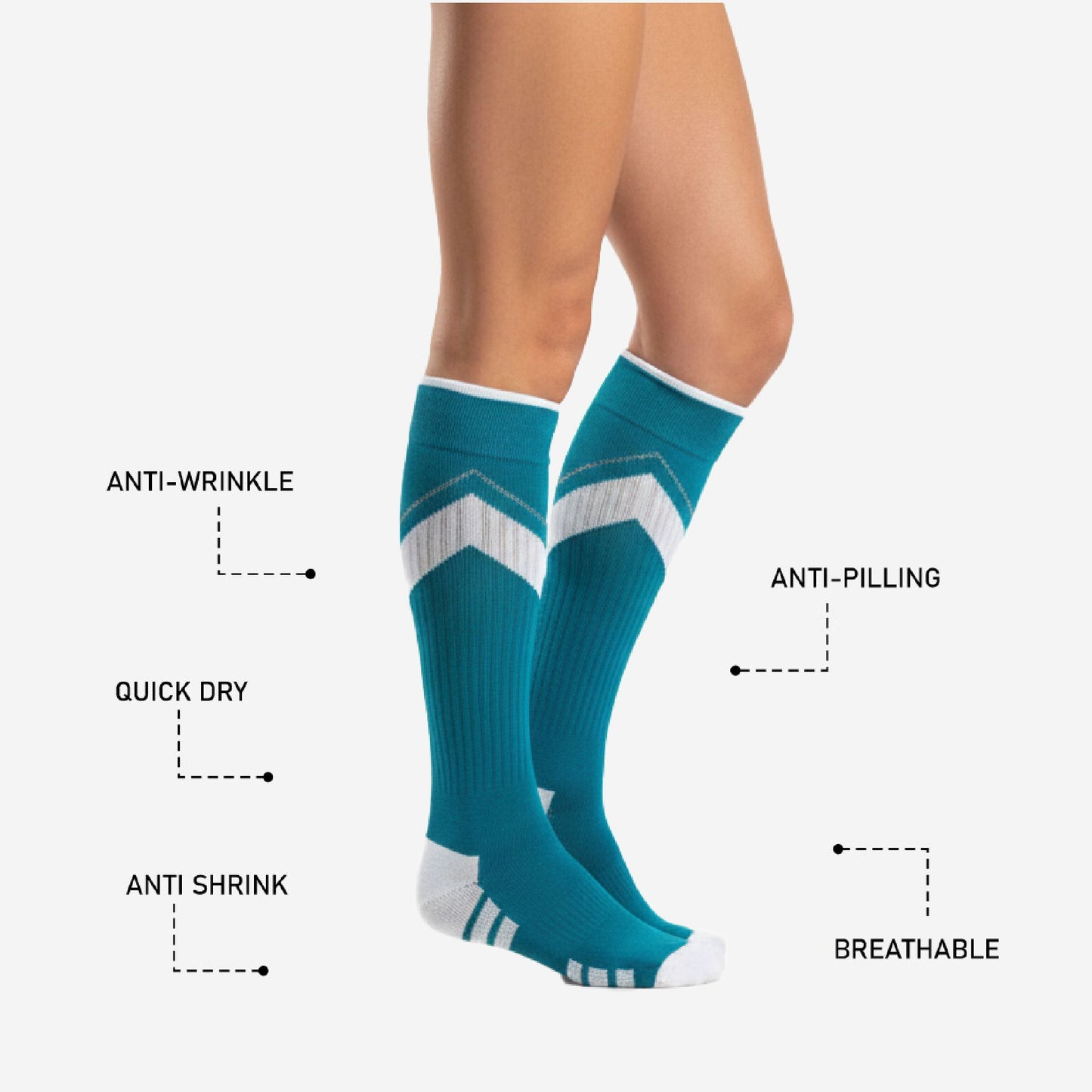 Custom Cheerleading Knee Socks - Teal Blue Athletic Performance Socks