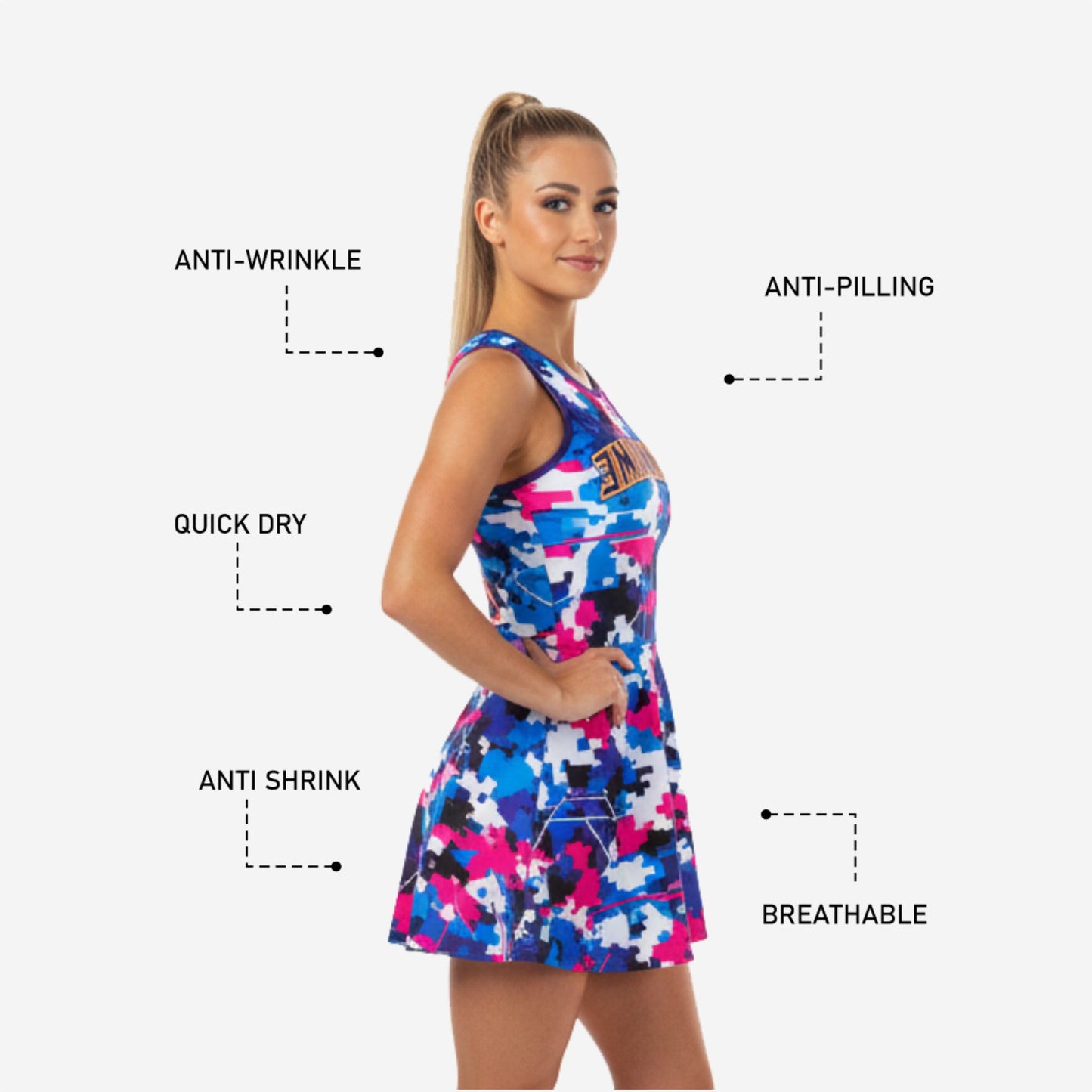 Custom Cheerleading Uniform Dress - Blue Chevron Sleeveless Design