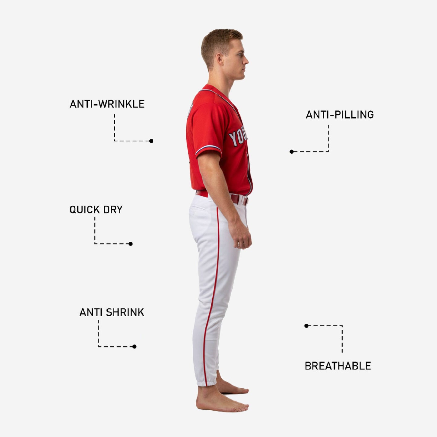 Custom Baseball Uniform Red - Complete Jersey & Pants Set Team Name Number