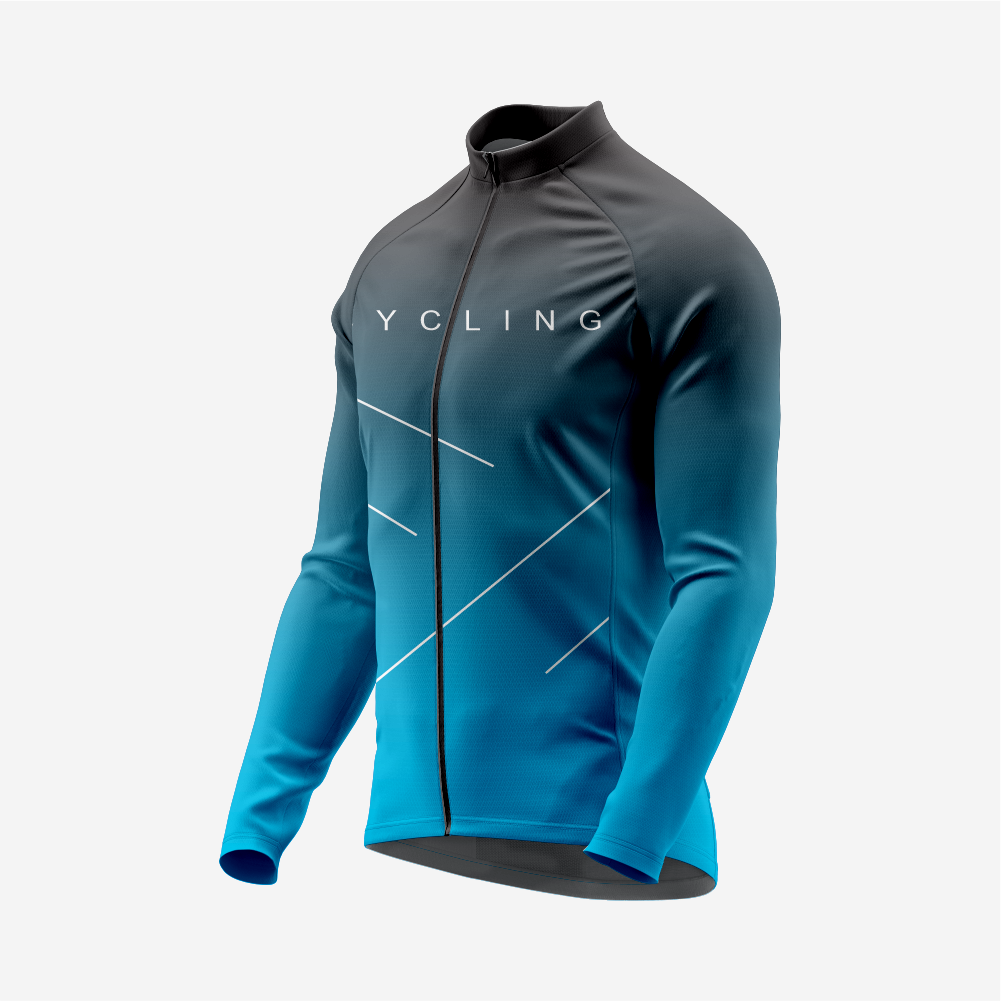 Men’s Sea Blue Long Sleeve Cycling Jersey for Road Riders