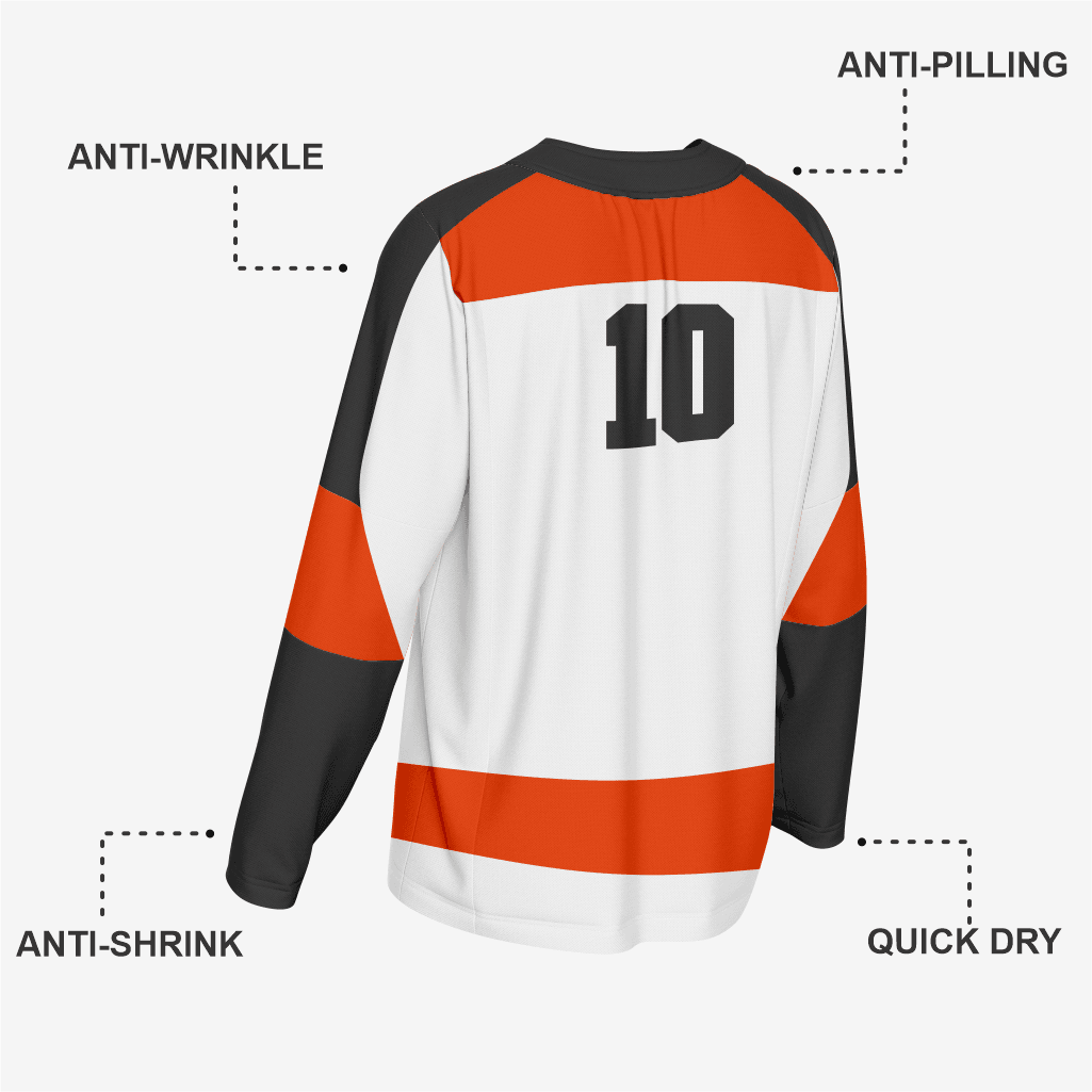 Custom Ice Hockey Jersey in Orange/White/Black - K2 Sportswear | Custom Sports Uniforms & Apparels - K2 Sportswear