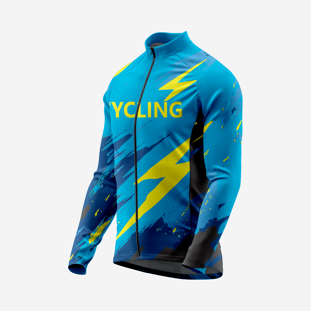 Men’s Long Sleeve Bike Jersey and Bib Shorts Set - Sea Blue