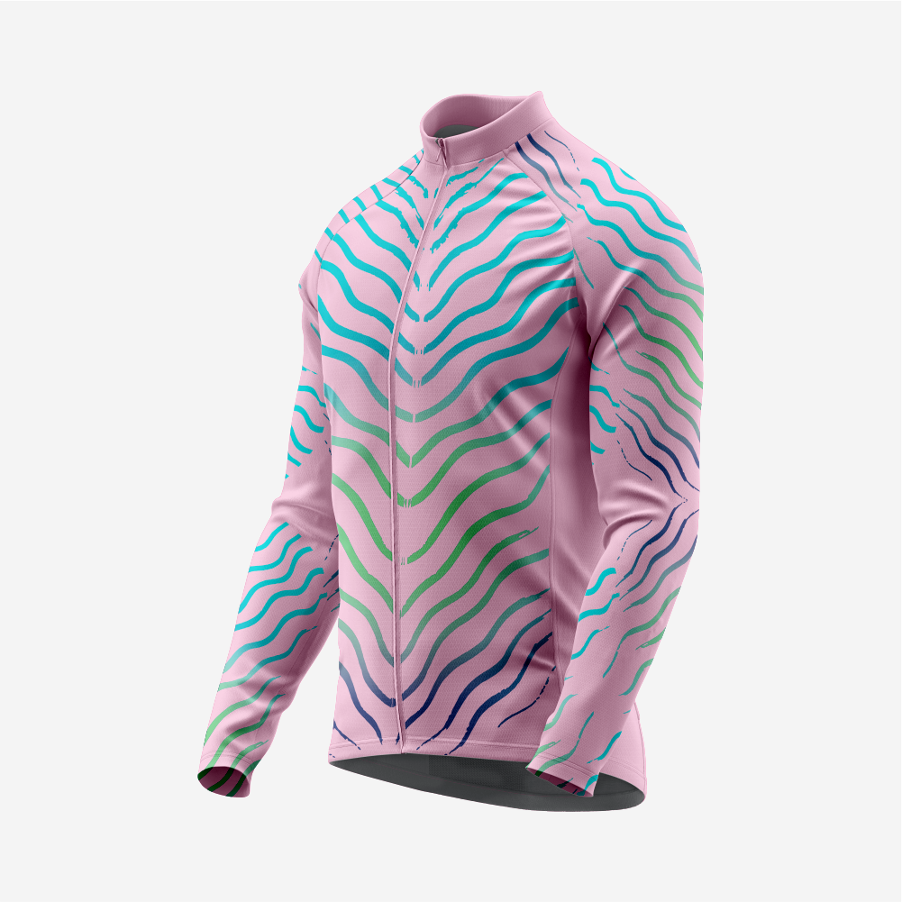 Light Pink Men’s Long Sleeve Cycling Jersey Durable Bicycle Jerseys Mens