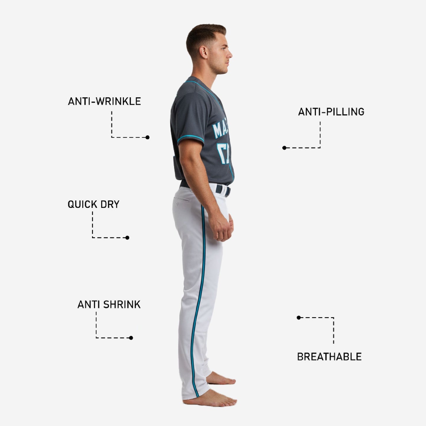 Personalized Baseball Uniform Set Charcoal - Custom Jersey & Pants Sublimation Print