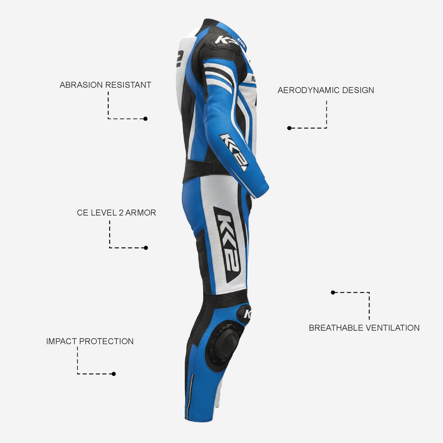 Personalized Motorbike Leather Suit in Blue - Custom Racing One Piece Track Suit