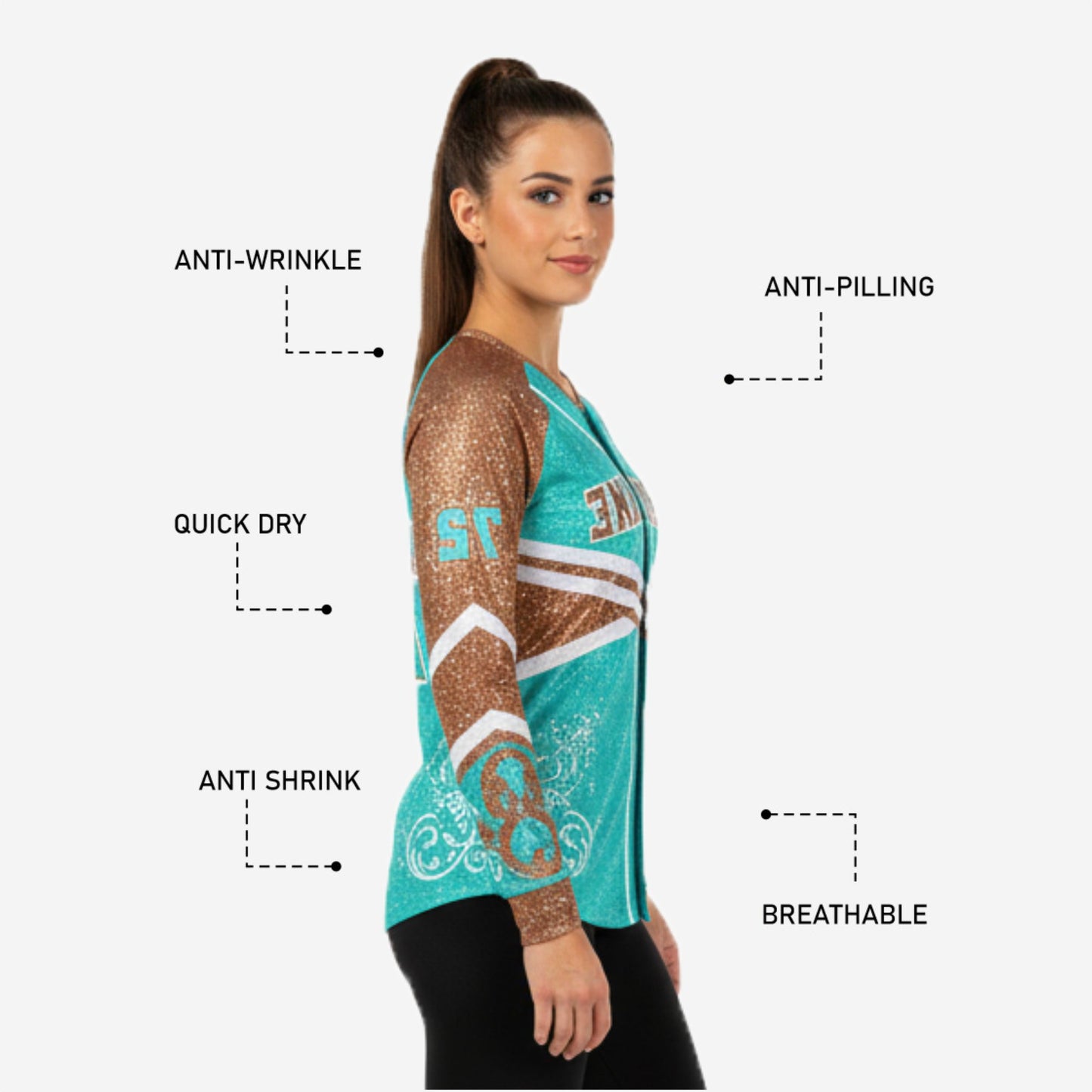 Youth & Adult Long Sleeve Cheer Top - Personalized Cadet Blue Team Uniform