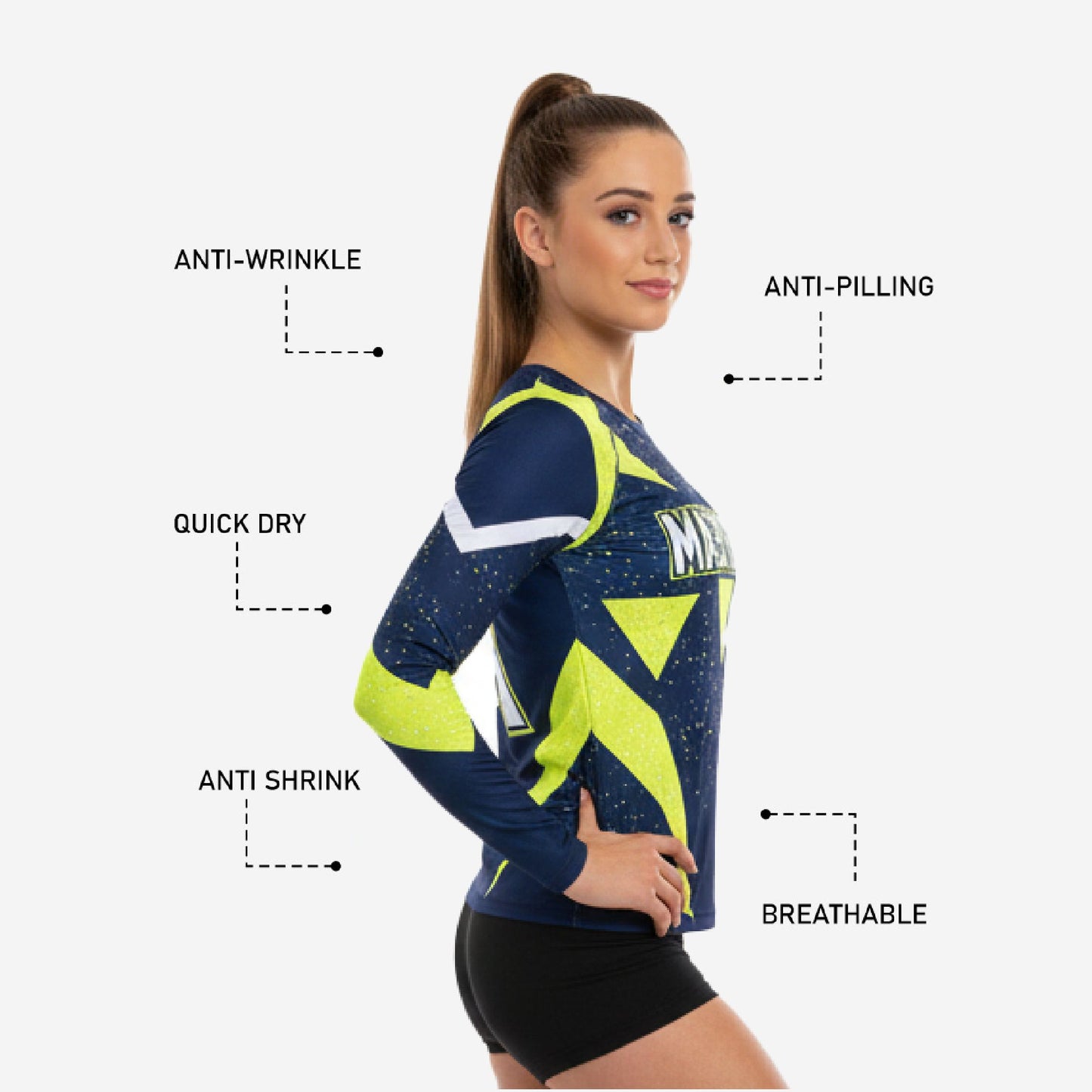 Custom Printed Cheer Practice Jersey - Oxford Blue Long Sleeve Shell