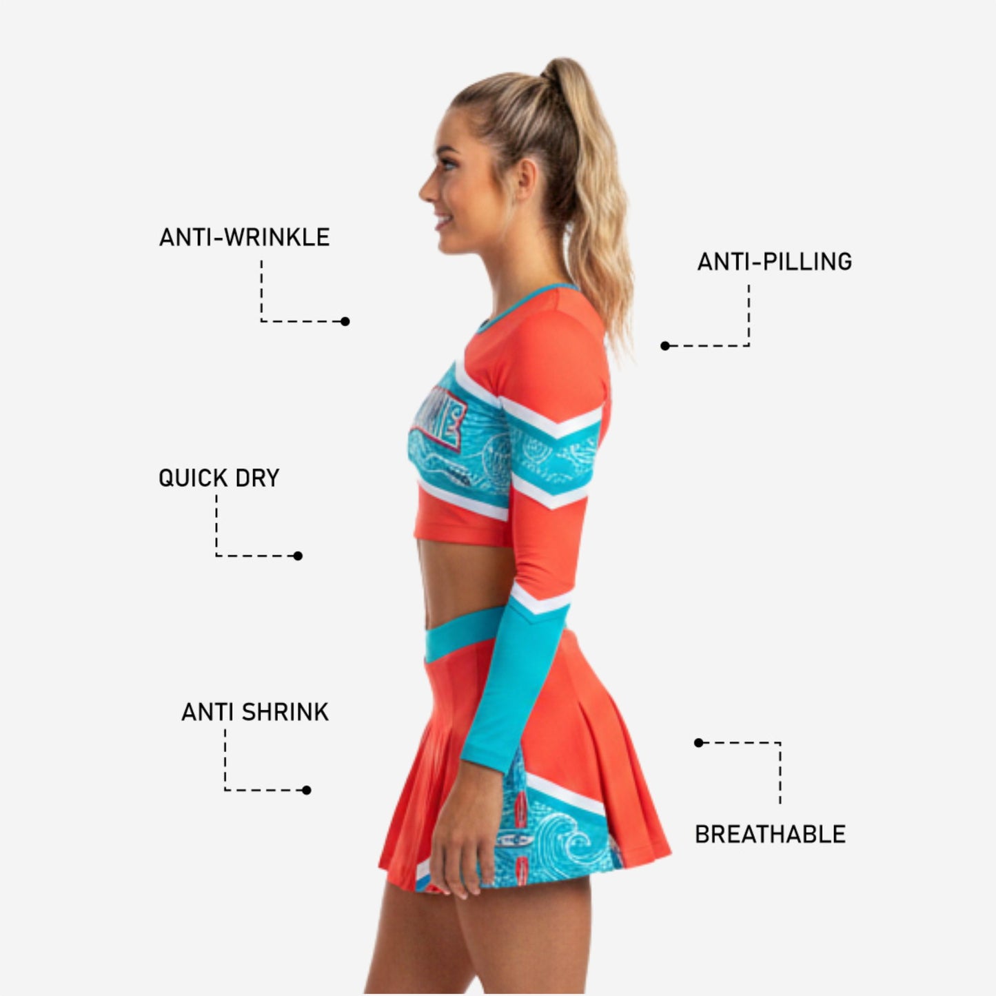 Long Sleeve Cheerleading Uniform Set - Custom Crop Top & Skirt for Youth & All-Star Teams