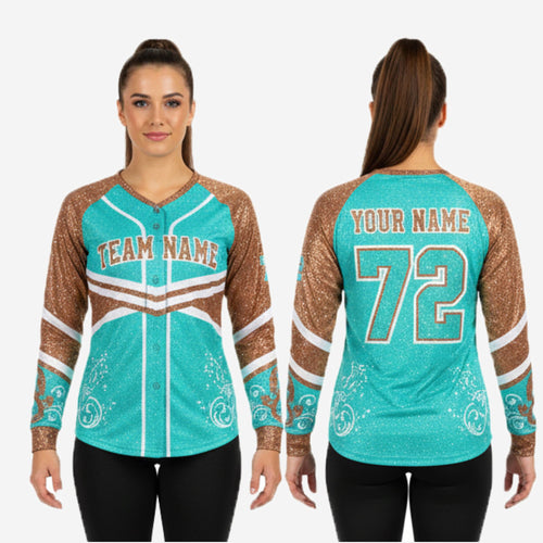 Youth & Adult Long Sleeve Cheer Top - Personalized Cadet Blue Team Uniform