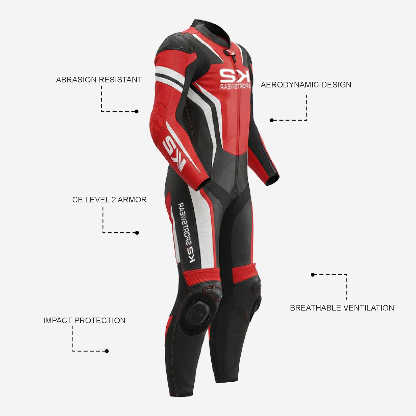 Personalized Motorbike Leather Suit in Red & Black - Custom Racing One Piece Track Suit