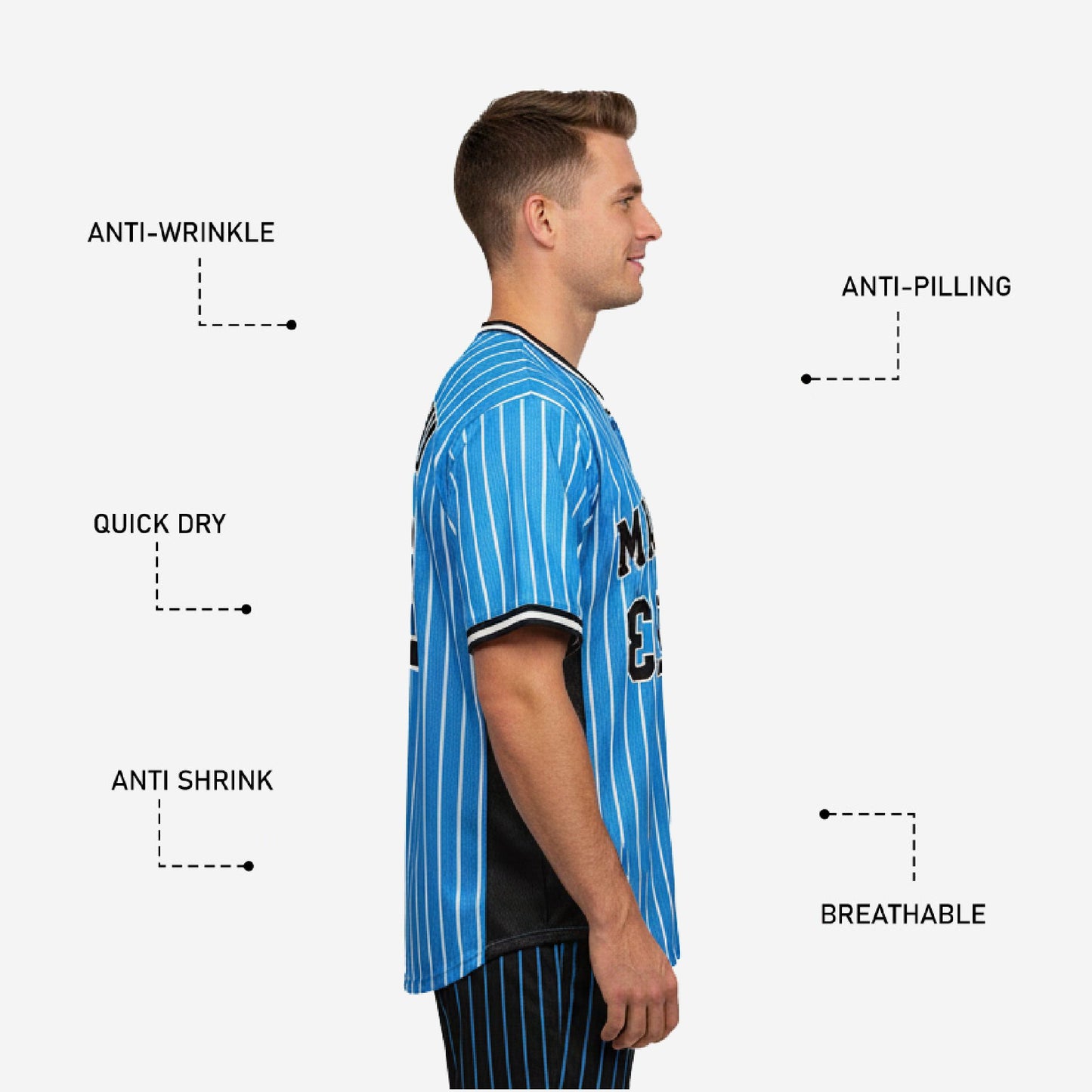 Custom Baseball Uniform Jersey - Pinstripe Full Button Sublimated Jersey in Sky