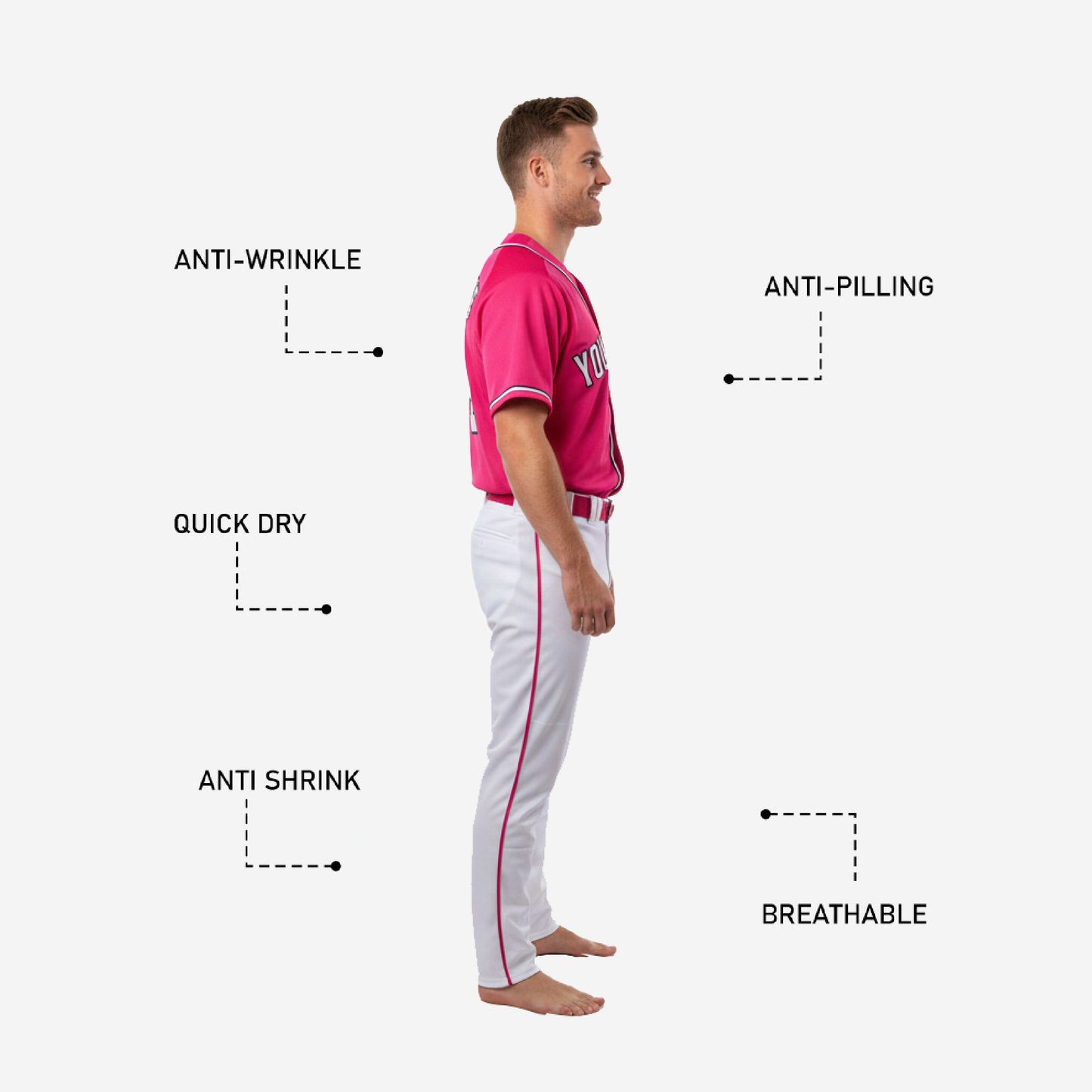 Custom Baseball Team Uniform in Pink - Jersey & Pants Custom Name Number Set
