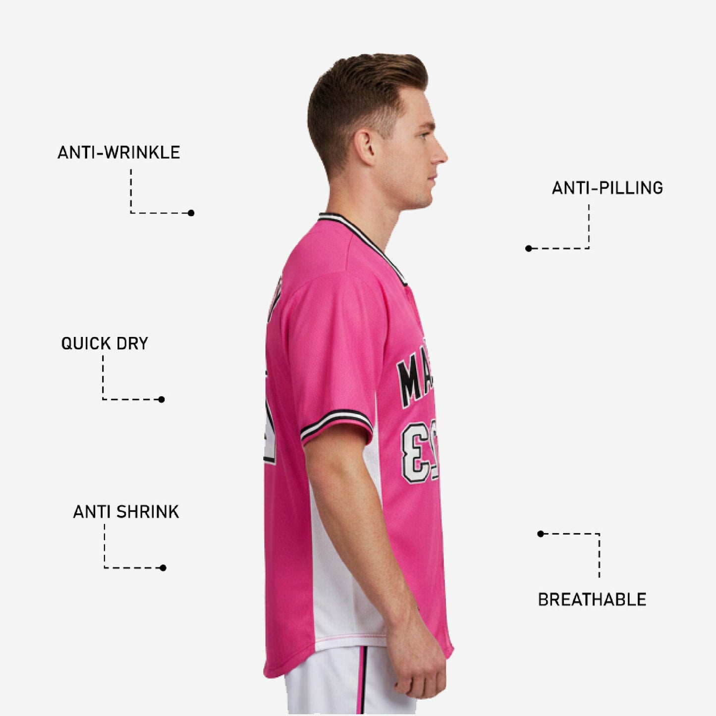 Personalized Baseball Jersey in Pink - Custom Team Name Number Sublimated Baseball Shirt