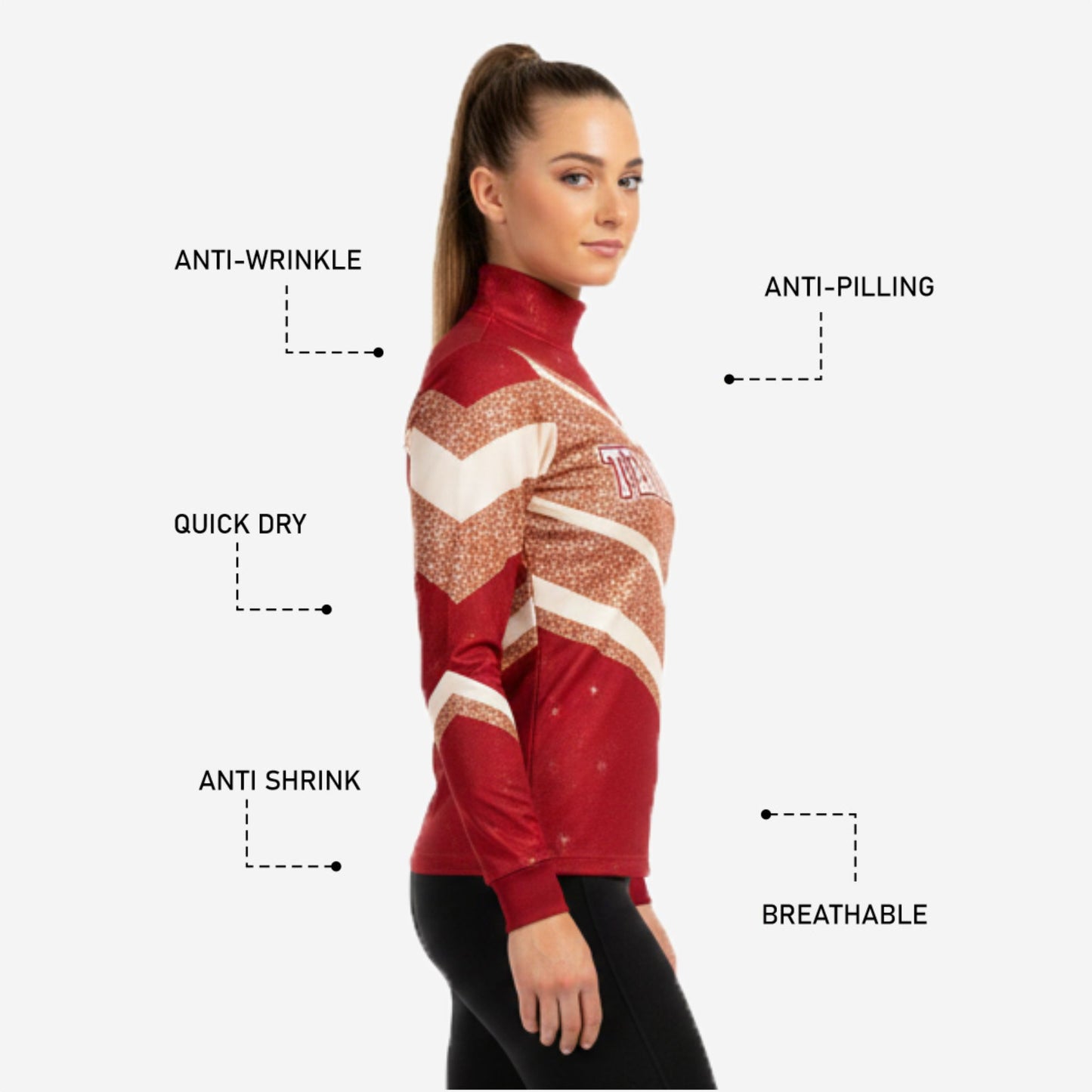 Youth & Adult Long Sleeve Cheer Top - Personalized Red Team Uniform