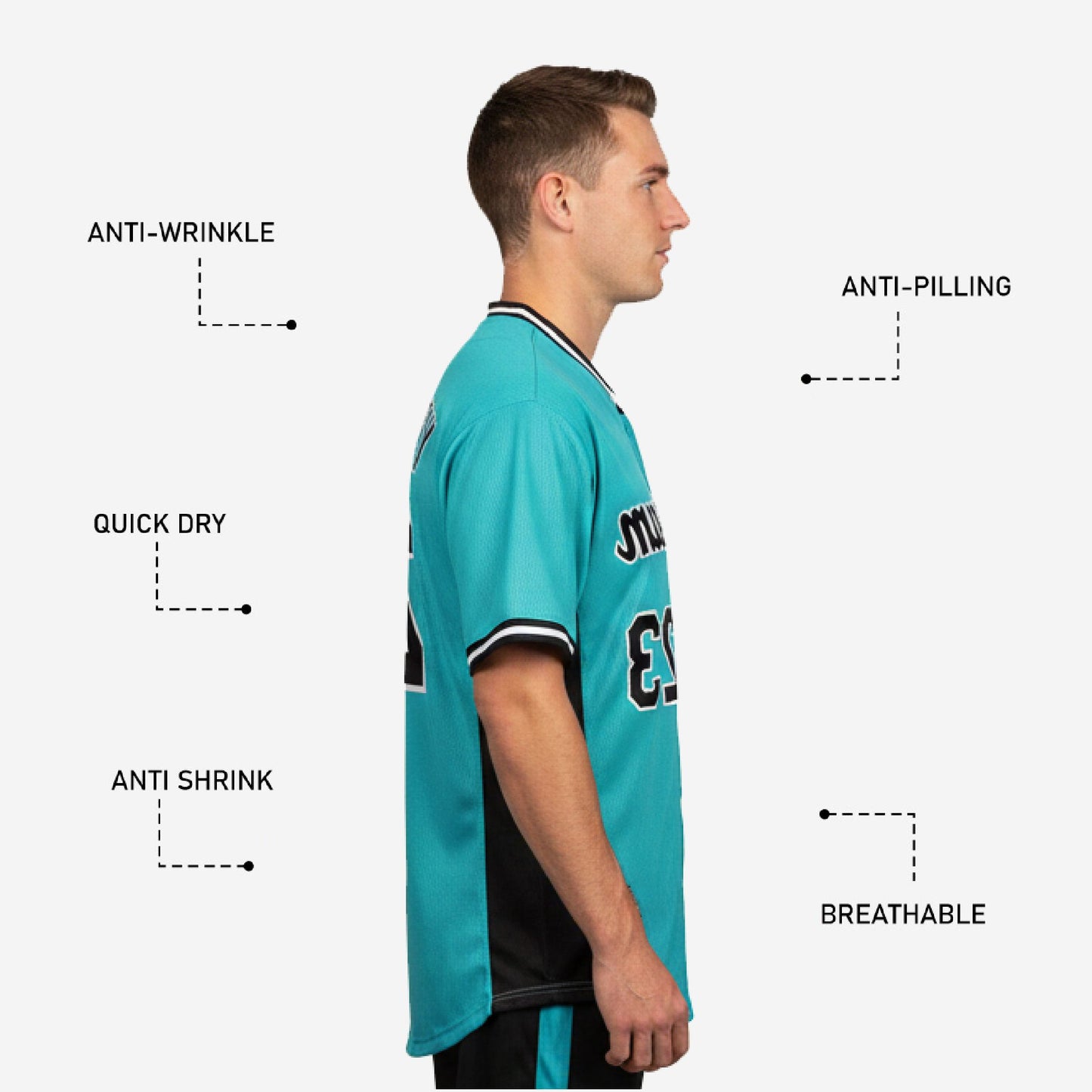 Custom Baseball Jersey in Tiffany Blue - Full Button Baseball Jersey Team Name & Number