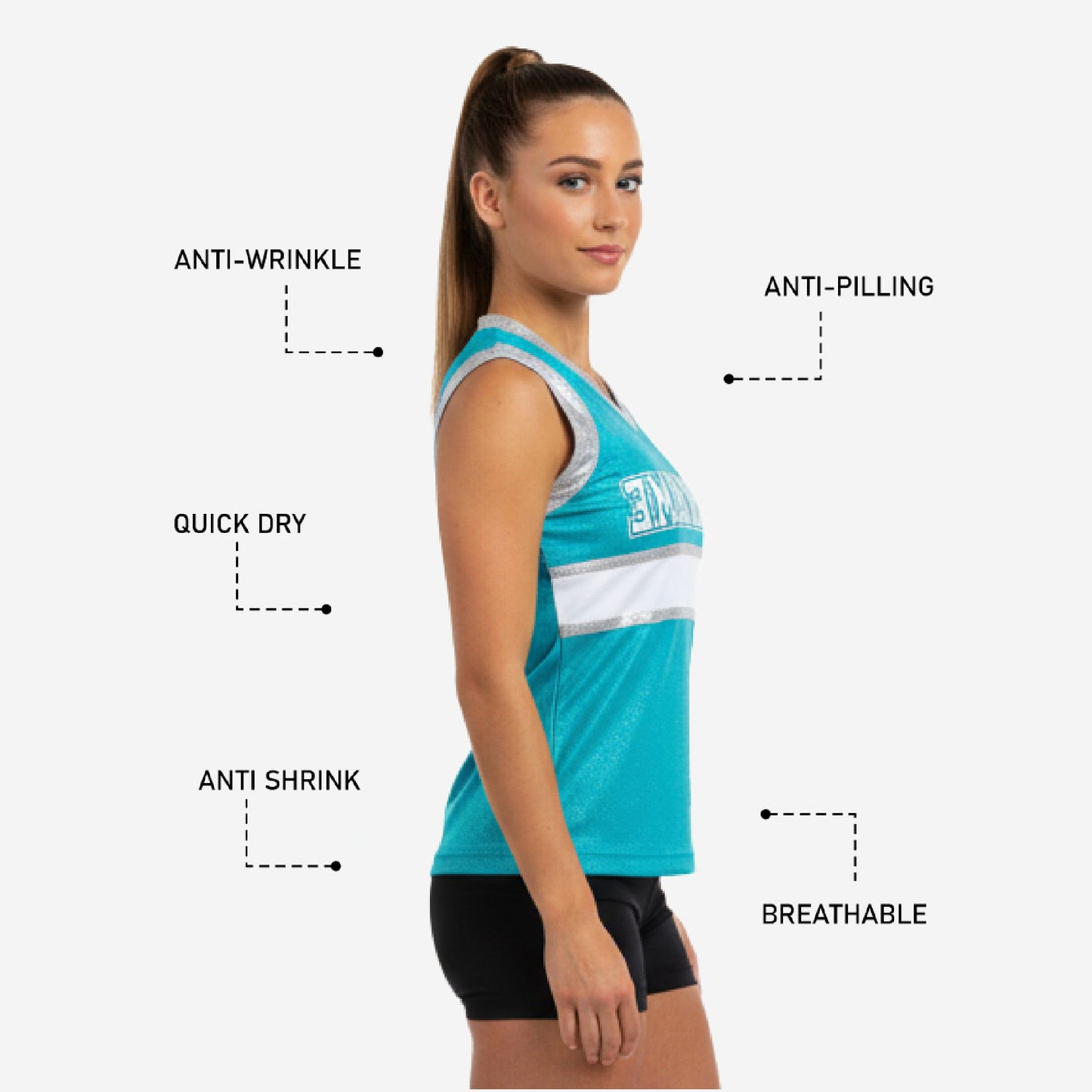 Custom Printed Cheerleading Practice Jersey - Pacific Blue Sleeveless Shell
