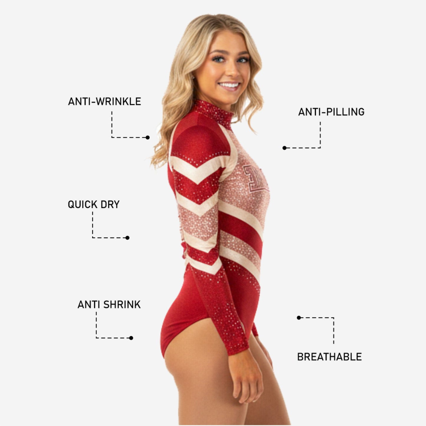 Personalized Cheer Bodysuit - Red Glitter High Neck Design