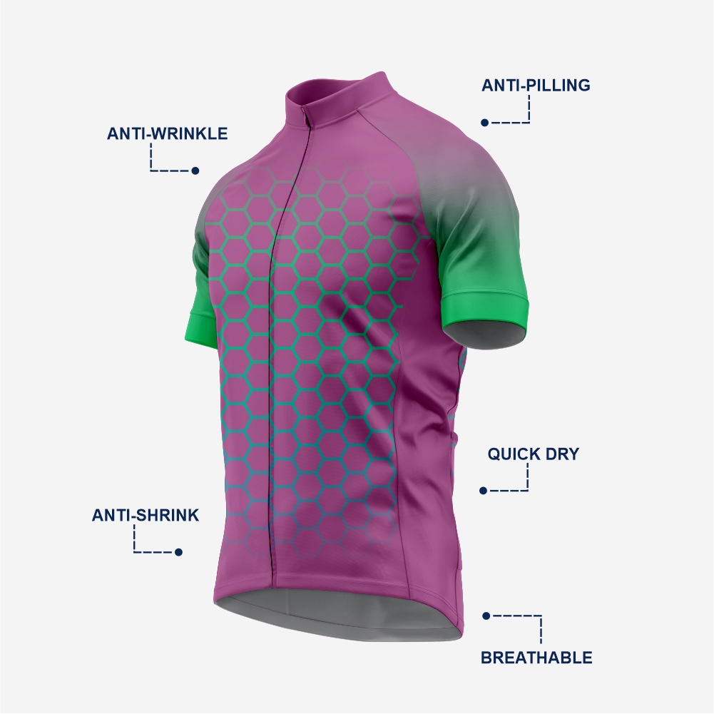 Men's Dark Purple Short Sleeve Cycling Jersey | Hexagon Print Performance Shirt