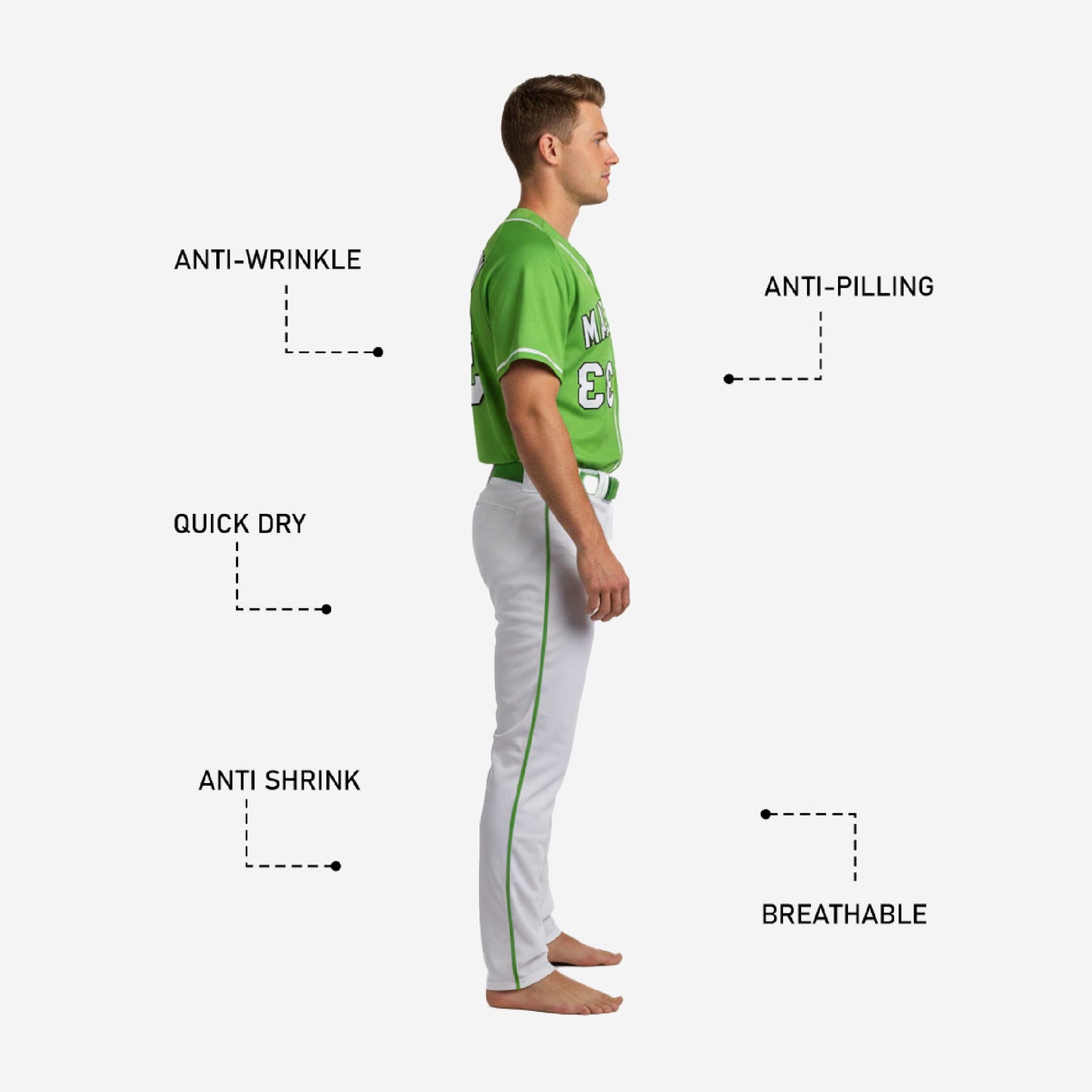 Custom Baseball Team Uniform in Green/White - Jersey & Pants Custom Name Number Set