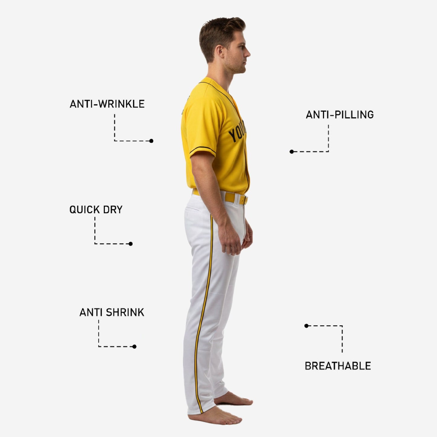 Yellow Custom Baseball Uniform - Complete Jersey & Pants Set Team Name Number