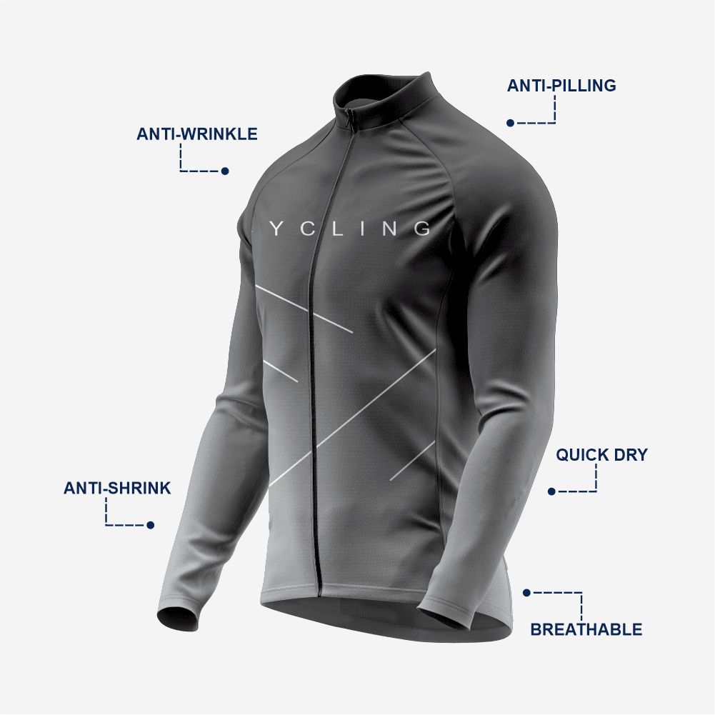 Breathable Men’s Gray Long Sleeve Cycling Jersey with Pockets - K2 Sportswear | Custom Sports Uniforms & Apparels - K2 Sportswear