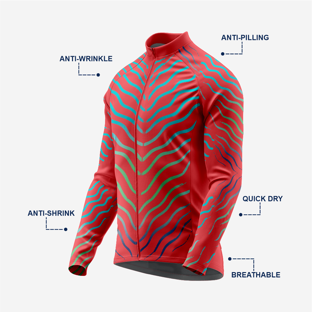 Red Men’s Long Sleeve Cycling Jersey Durable Bicycle Jerseys Mens - K2 Sportswear | Custom Sports Uniforms & Apparels - K2 Sportswear