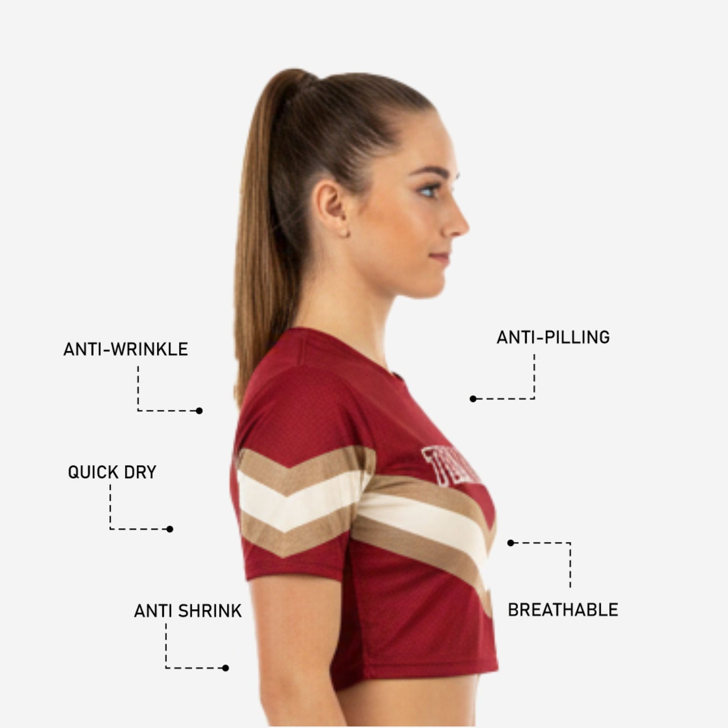 Short Sleeve Cheerleading Crop Top - Personalized Burgundy Jersey