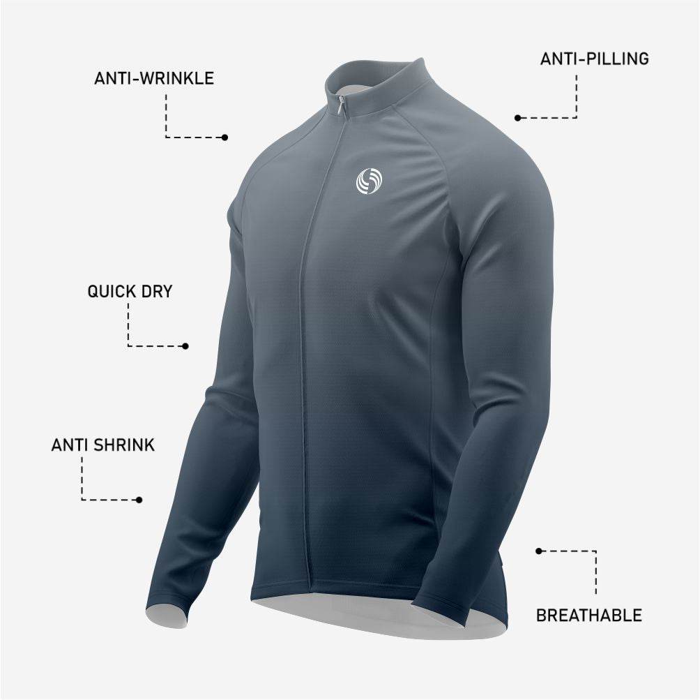 Men's Long Sleeve Cycling Jersey Persian Blue and Grey - K2 Sportswear | Custom Sports Uniforms & Apparels - K2 Sportswear