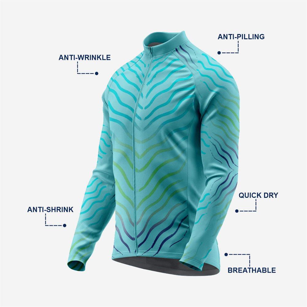 Turquoise Men’s Long Sleeve Cycling Jersey Durable Bicycle Jerseys Mens - K2 Sportswear | Custom Sports Uniforms & Apparels - K2 Sportswear