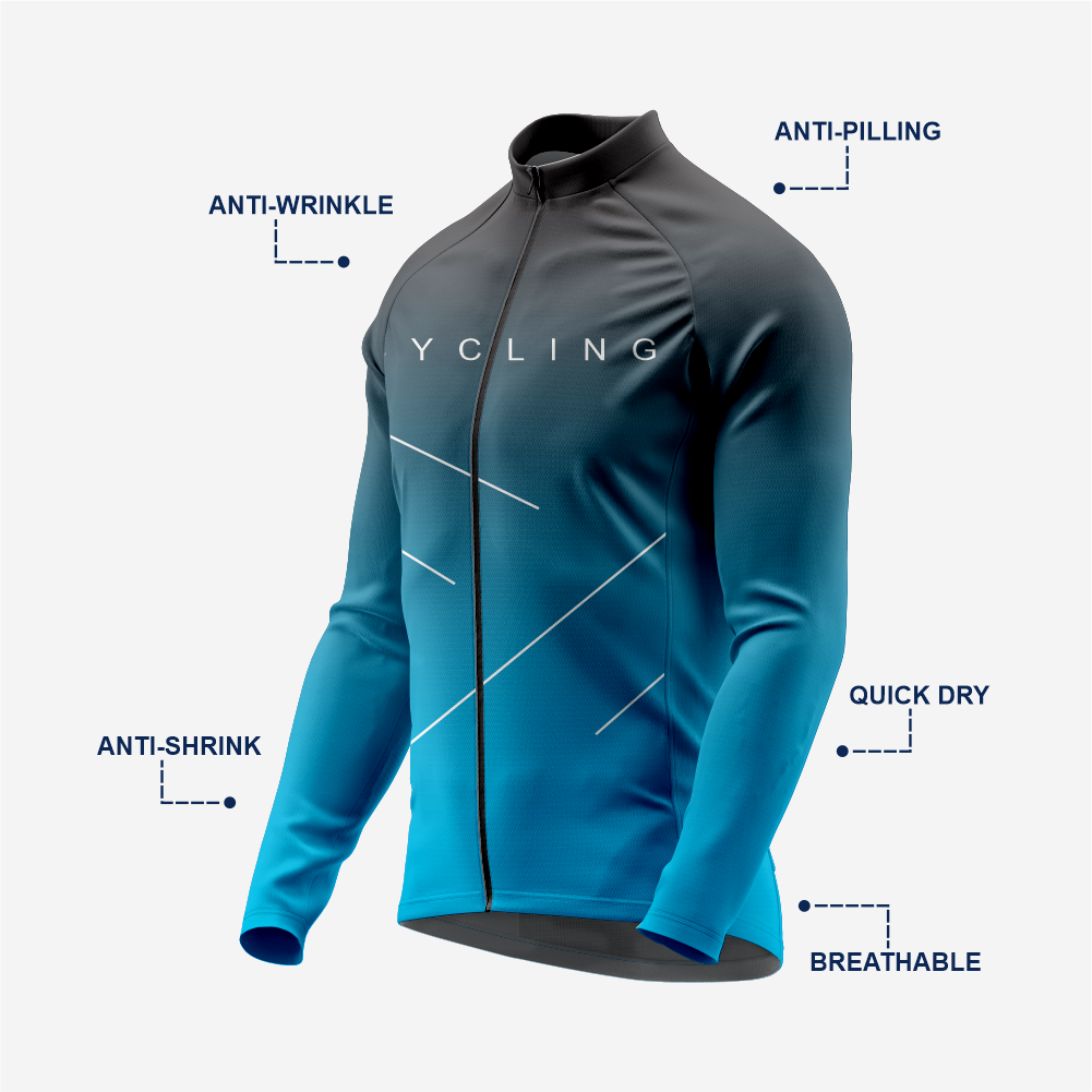 Men’s Sea Blue Long Sleeve Cycling Jersey for Road Riders