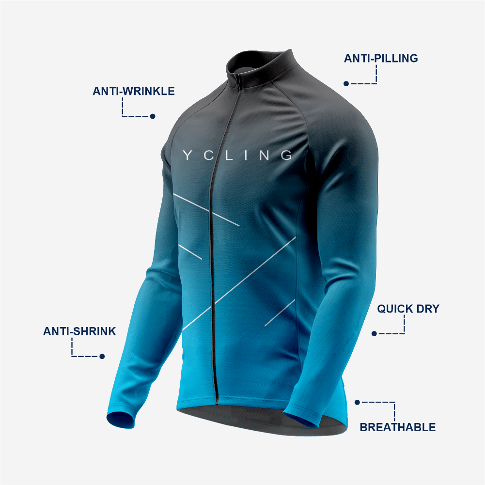 Men’s Sea Blue Long Sleeve Cycling Jersey for Road Riders - K2 Sportswear | Custom Sports Uniforms & Apparels - K2 Sportswear