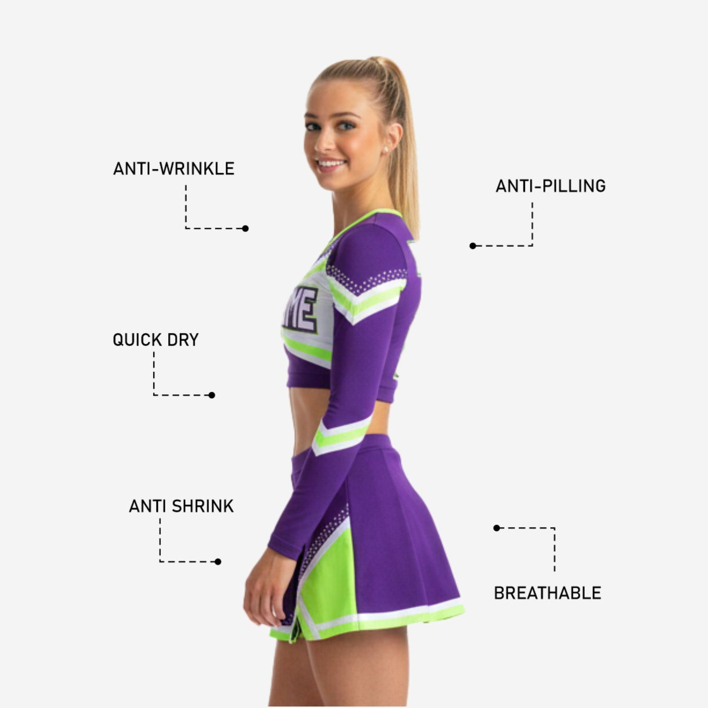 Sublimated Cheerleading Uniform Set - Long Sleeve Top & Skirt for Competition Cheer