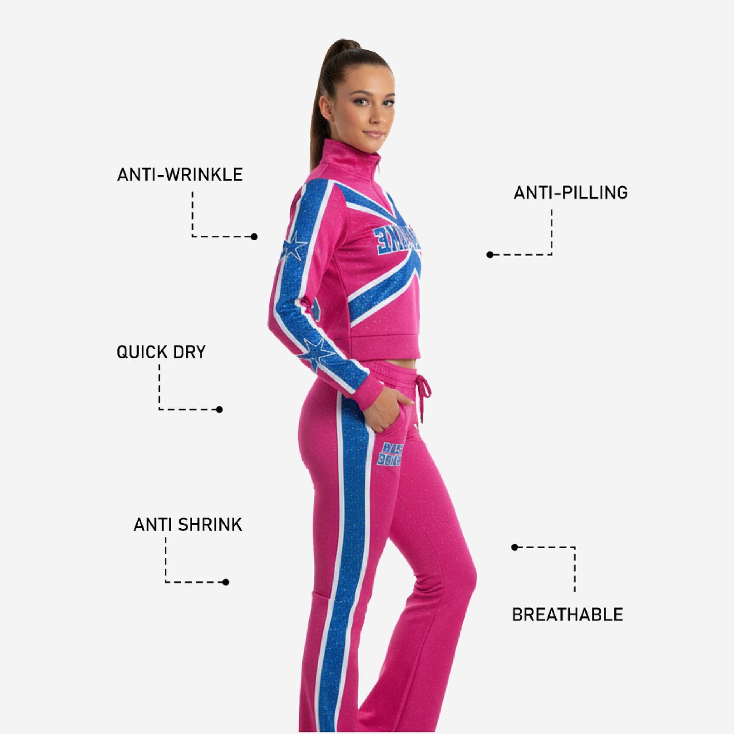 Personalized Cheer Tracksuit Pink - Custom Team Name Half Zip Warmup & Joggers Set