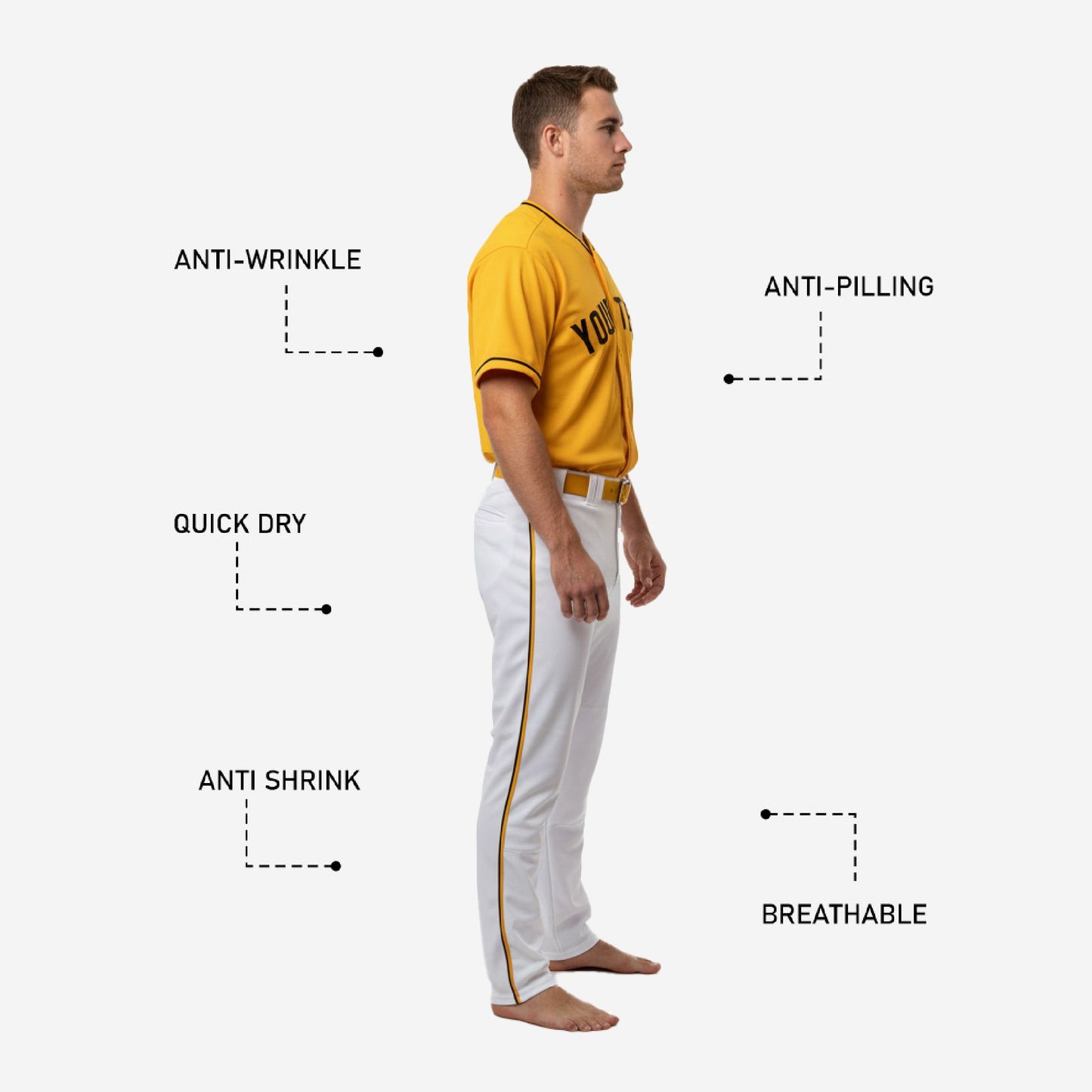 Personalized Baseball Uniform Set Yellow - Custom Jersey & Pants Sublimation Print