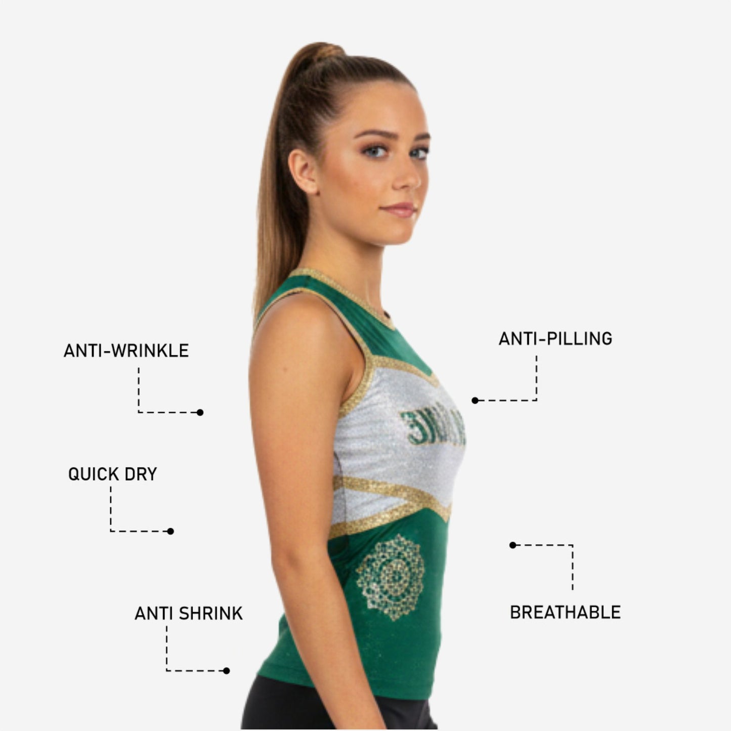 Custom Cheerleading Tank Top - Green Performance Uniform