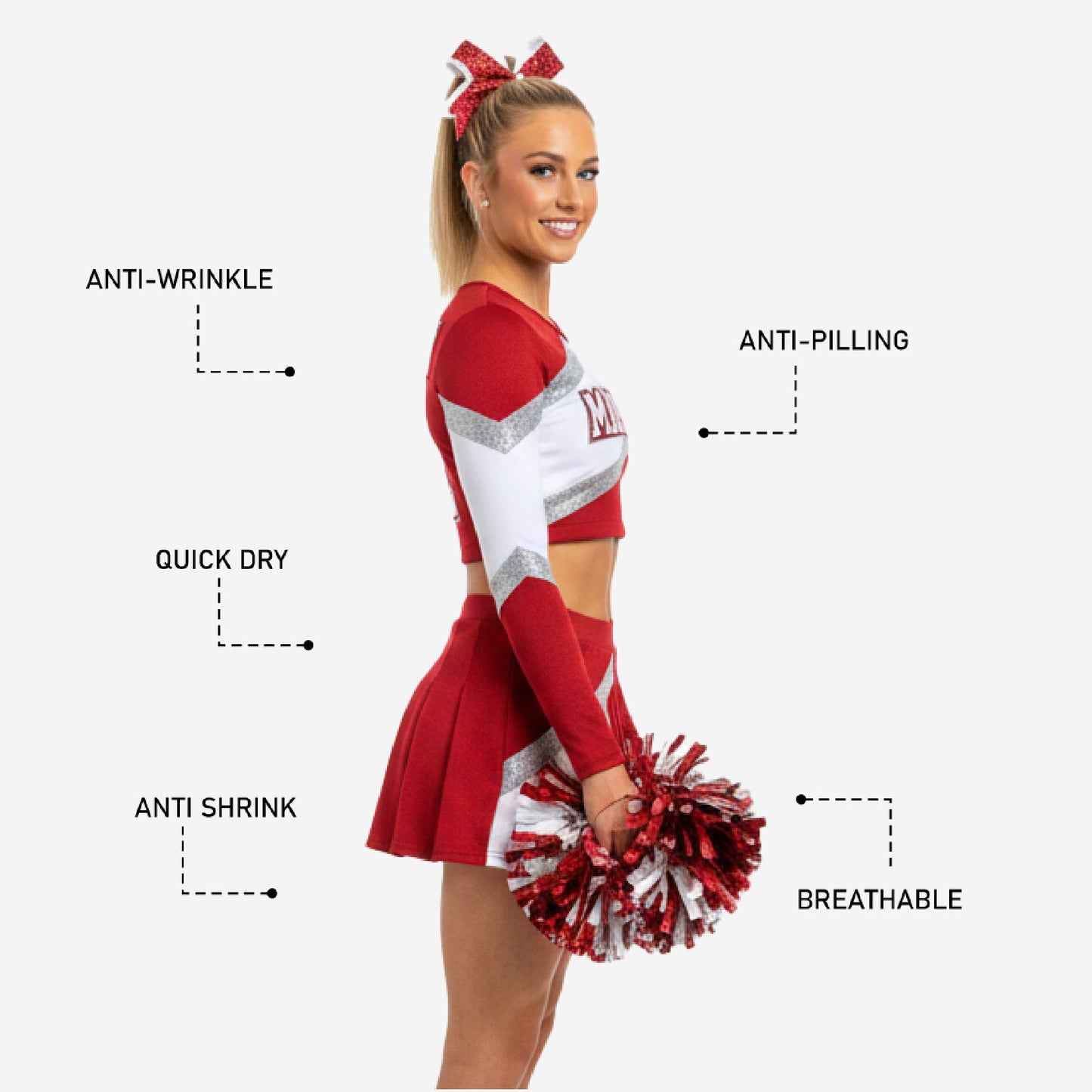 Custom Sublimated Red Cheerleading Set - Crop Top & Pleated Skirt Team Uniform