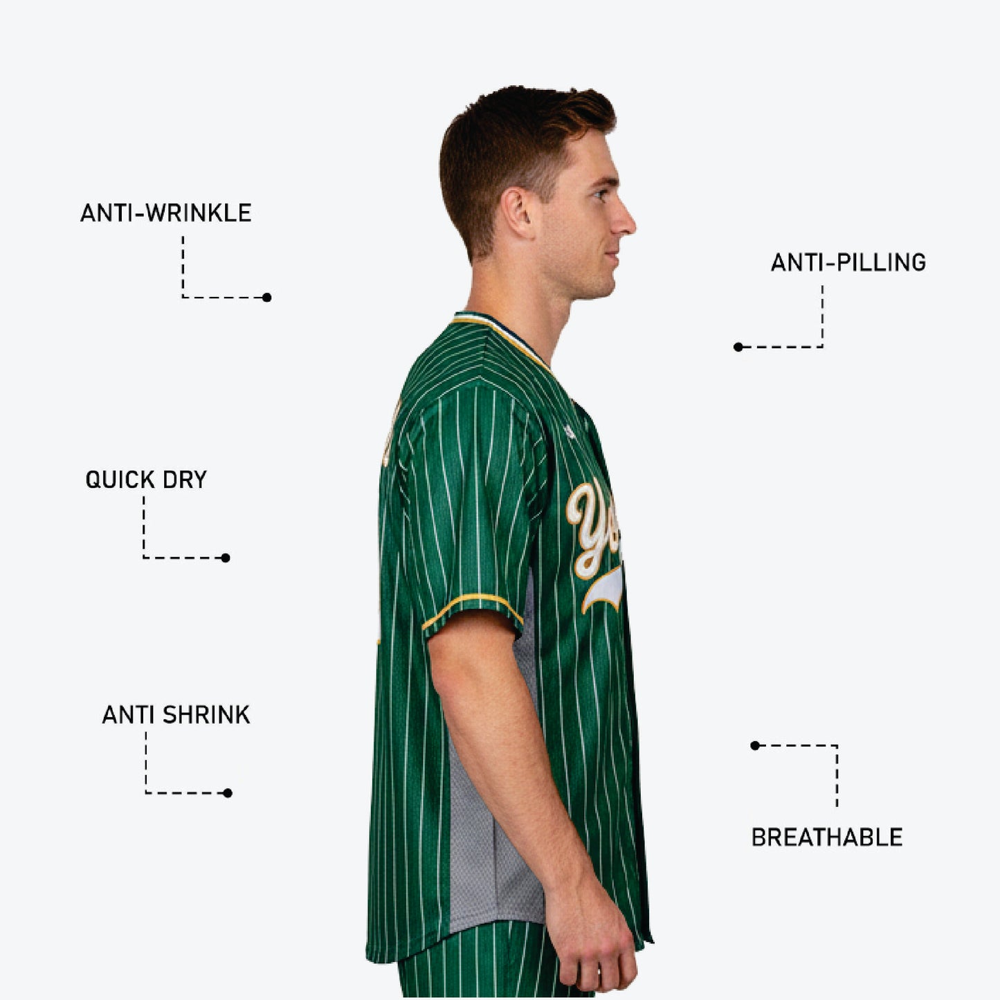 Custom Baseball Uniform Jersey - Pinstripe Full Button Sublimated Jersey in Green