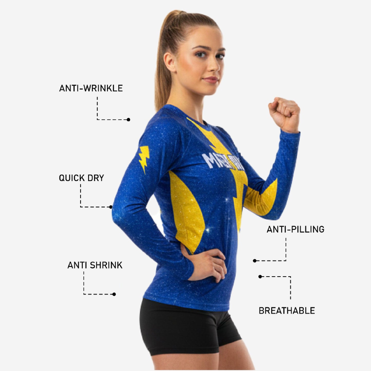 Custom Long Sleeve Cheerleading Jersey - Blue V-Neck Practice Jersey