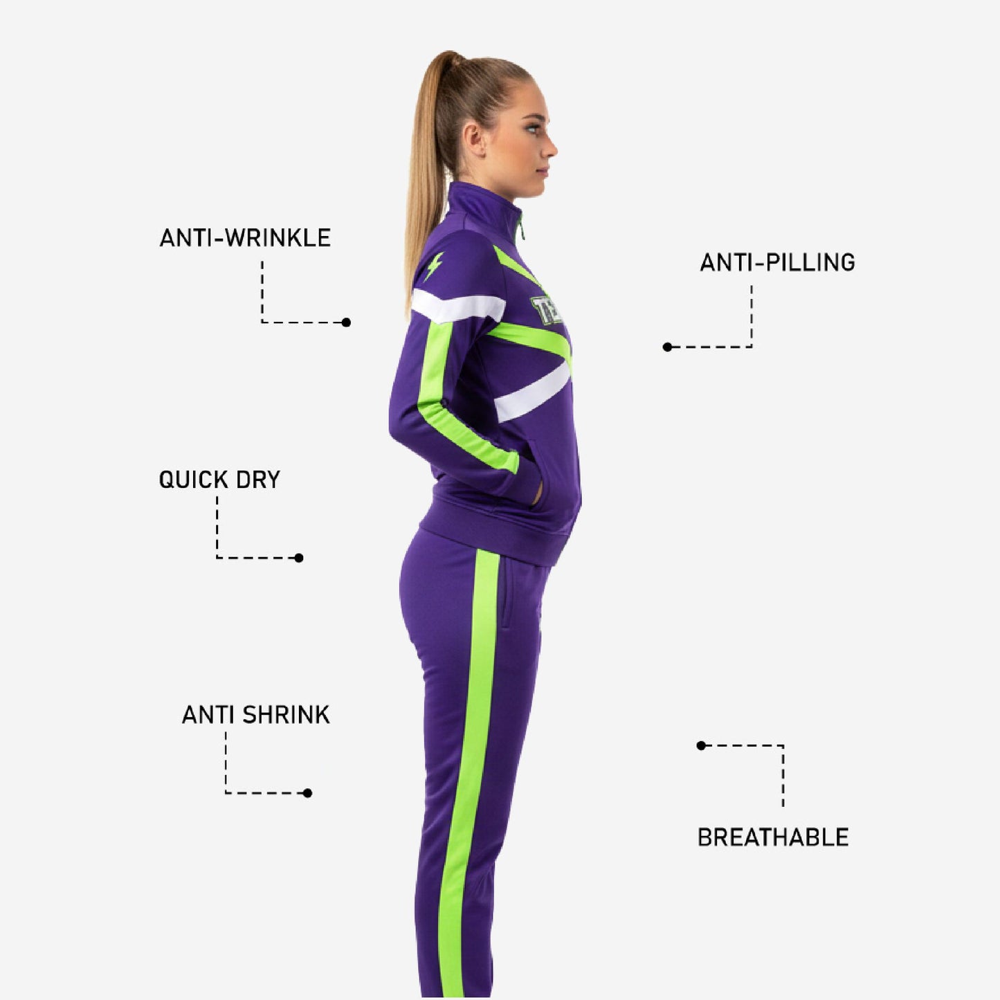 Custom Cheerleading Tracksuit Set Purple - Full Zip Warmup Jacket & Pants Team Suit