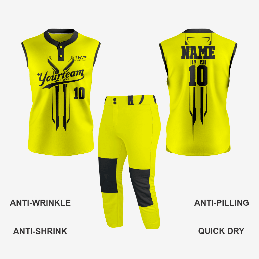 Premium Yellow Sleeveless Softball Jersey with 2 Buttons - K2 Sportswear | Custom Sports Uniforms & Apparels - K2 Sportswear