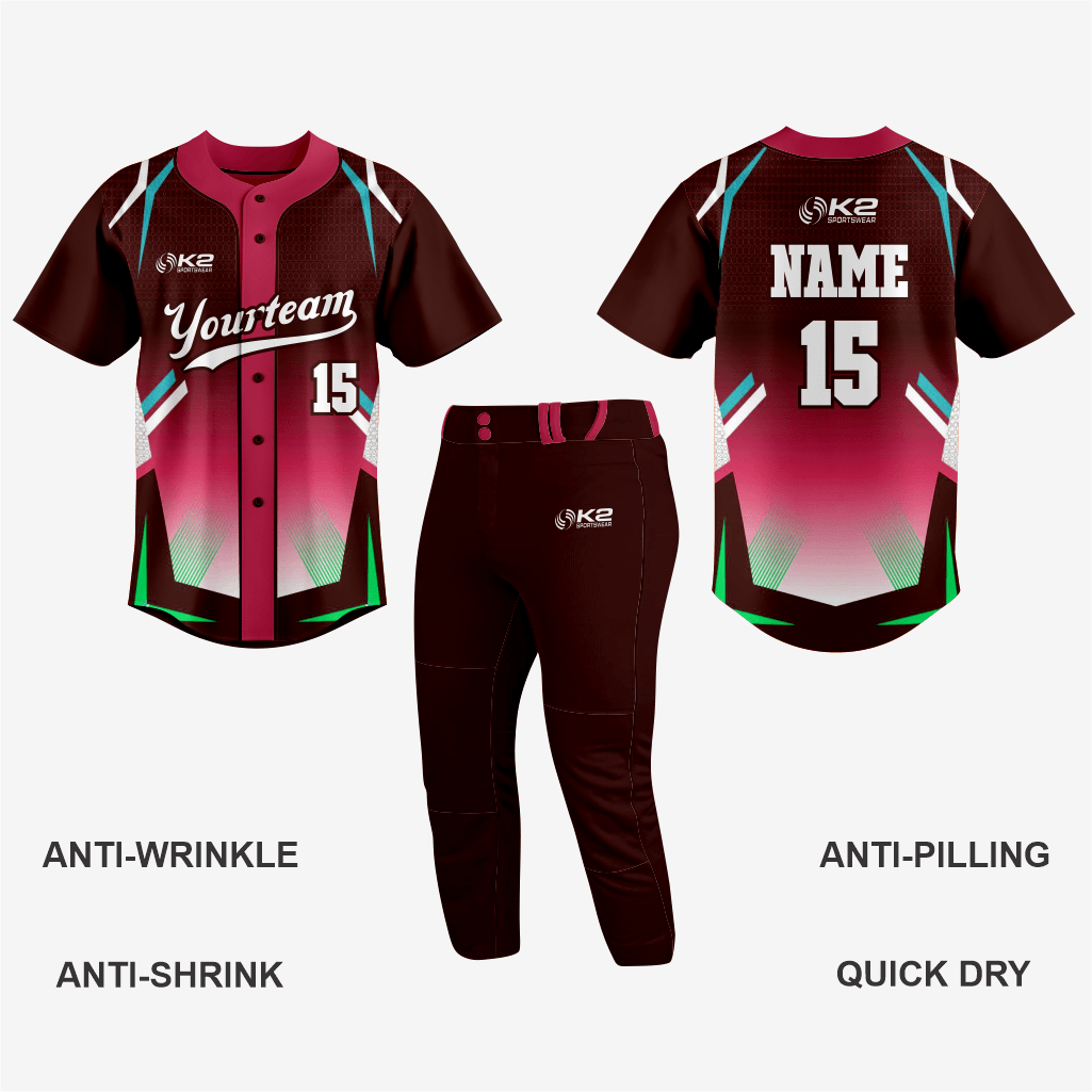 Softball Full Button Jersey – Custom Maroon for Teams - K2 Sportswear | Custom Sports Uniforms & Apparels - K2 Sportswear
