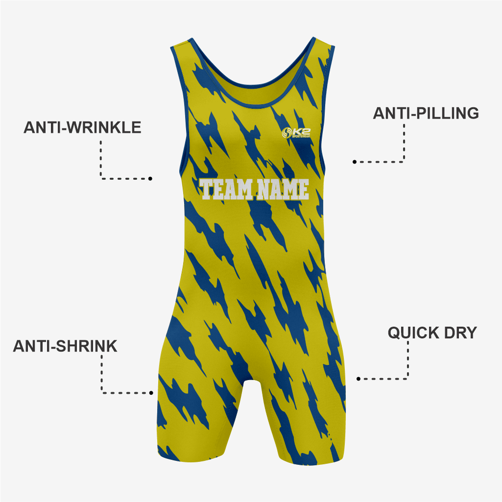 Custom Wrestling Gear – Yellow/Blue Singlet for Champions - K2 Sportswear | Custom Sports Uniforms & Apparels - K2 Sportswear